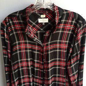 LOFT "The Softened Shirt" Ruffle Plaid Buttondown
